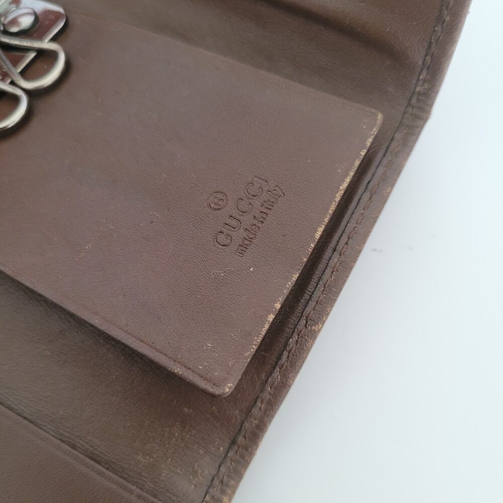 GUCCI GG Logo Plate Key Holder Wallet Case Leather Canvas Small Unisex Brown - Picture 5 of 10